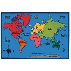 Carpets for Kids KID$ Value World Map Rug, 4 x 6 Feet, Rectangle, Multicolored, Item Number 1495448
