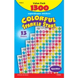 Image for Trend Enterprises SuperShapes Colorful Sparkle Stars Sticker Set, Set of 1300 from School Specialty