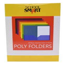 Image for School Smart 2-Pocket Poly Folders with 3-Hole Punch, Assorted Colors, Set of 36 from School Specialty