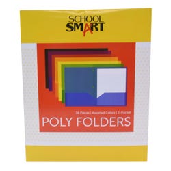 Image for School Smart 2-Pocket Poly Folders with 3-Hole Punch, Assorted Colors, Set of 36 from School Specialty