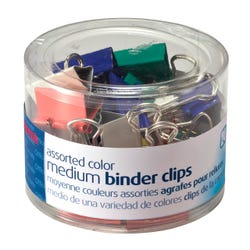 Image for Officemate Binder Clips, Medium, 5/8 Inch Capacity, Assorted Colors, Pack of 24 from School Specialty