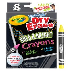 Image for Crayola Washable Dry Erase Crayon, Assorted Bright Colors, Set of 8 from School Specialty