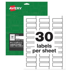 Image for Avery PermaTrack Tamper-Evident Asset Tag Labels, 3/4 x 2 Inches, Matte White, Pack of 240 from School Specialty