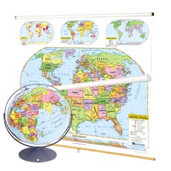 Image for Nystrom Political U.S. and World Combo Map Classroom Pack with Globe from School Specialty