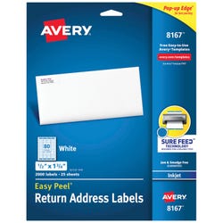 Image for Avery Easy Peel Return Address Labels, Inkjet, 1/2 x 1-3/4 Inches, Pack of 2000 from School Specialty