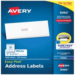 Image for Avery Easy Peel Address Labels, Inkjet, 1 x 2-5/8 Inches, Pack of 3000 from School Specialty