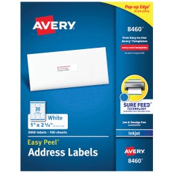 Image for Avery Easy Peel Address Labels, Inkjet, 1 x 2-5/8 Inches, Pack of 3000 from School Specialty
