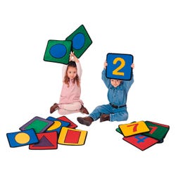 Carpets for Kids KID$Value PLUS Shapes and Numbers Carpet Seating Squares, 12 x 12 Inches, Set of 20, Multicolored, Item Number 520720