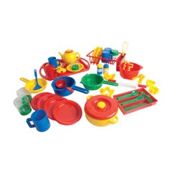 Image for Dantoy Play Kitchen Dishes Pack, 4 Settings, Assorted Colors, 55 Pieces from School Specialty