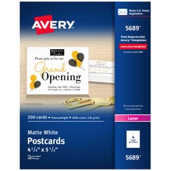 Image for Avery Postcards For Laser Printers, 4-1/4 x 5-1/2 Inches, White, Pack of 200 from School Specialty