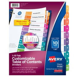 Image for Avery Ready Index Dividers, 10 Tab, 1-10, Assorted Colors, 1 Set from School Specialty