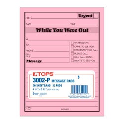 Image for Tops Important Message Pad, 4-1/4 x 5-1/2 Inches, Pink, 50 Sheets Each, 12 Pads from School Specialty