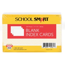 School Smart Unruled Index Cards, 4 x 6 Inches, White, Pack of 100 088712