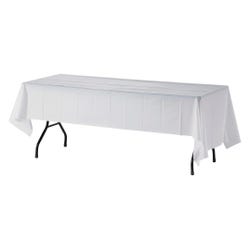 Image for Genuine Joe Table Cover, 54 W x 108 D in, Rectangle, Plastic, White, Pack of 6 from School Specialty