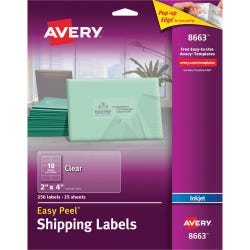Image for Avery Easy Peel Shipping Labels, Inkjet, 2 x 4 Inches, Clear, Pack of 250 from School Specialty