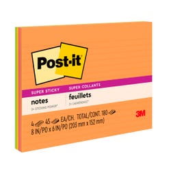 Image for Post-it Super Sticky Large Lined Notes, 8 x 6 Inches, Energy Boost, Pack of 4 from School Specialty