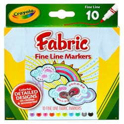 Image for Crayola Fabric Markers, Fine Line, Assorted Colors, Set of 10 from School Specialty