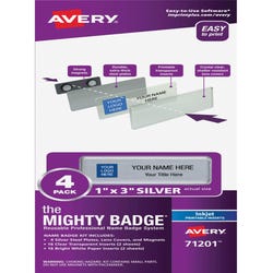 Image for Avery Mighty Badge System Name Tags, Inkjet, Silver, Pack of 4 from School Specialty