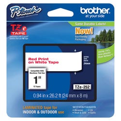 Image for Brother P-touch Tze Laminated Tape Cartridge, 1 Inch x 26 Feet, Red/White from School Specialty