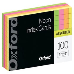 Image for Oxford Neon Ruled Index Card, 3 x 5 Inches, Assorted Colors, Pack of 100 from School Specialty