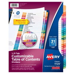 Image for Avery Ready Index Dividers, 31 Tab, 1-31, Assorted Colors, 1 Set from School Specialty