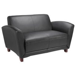 Image for Lorell Reception Seating Collection Leather Loveseat, 55 x 31-1/4 x 34-1/2 Inches, Black from School Specialty