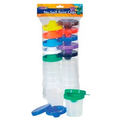 Image for Creativity Street No-Spill Round Cup Plastic Paint Pot Set with Assorted Colored Lids, 3 Inches Wide, Translucent, Set of 10 from School Specialty