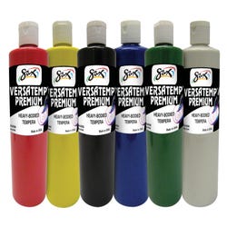 Image for Sax Versatemp Premium Heavy-Bodied Tempera Paint, 1 Pint Bottles, Assorted Colors, Set of 6 from School Specialty