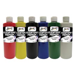 Sax Versatemp Premium Heavy-Bodied Tempera Paint, 1 Pint Bottles, Assorted Colors, Set of 6 Item Number 1592736