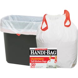 Image for Webster Industries Handi Bag Drawstring Trash Can Liners, 13 Gallon, White, Pack of 50 from School Specialty