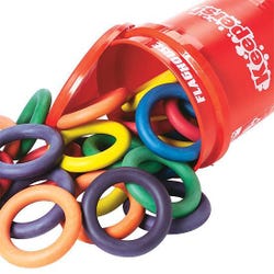 Image for FlagHouse Keepers Rubber Deck Tennis Rings, 6 Inches, Assorted Colors, Set of 24 with Included Pail from School Specialty