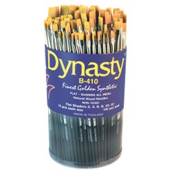 Image for Dynasty Brush B-410 Finest Golden Synthetic Classroom Brushes in Cylinder, Flat Shader, Short Handle, Asstd Sizes, Set of 108 from School Specialty