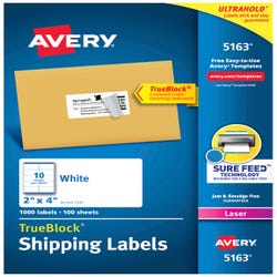 Image for Avery TrueBlock Shipping Labels, Laser, 2 x 4 Inches, White, Pack of 1000 from School Specialty