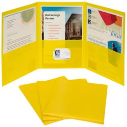 Image for C-Line 3-Pocket Tri-Fold Poly Portfolios, Yellow, Pack of 24 from School Specialty