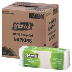 Image for Marcal Recycled Luncheon Napkin with Draw and Store Bag, 12-1/2 L x 11-2/5 W in, 1-Ply, Paper, White, Pack of 400 from School Specialty