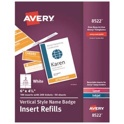 Image for Avery Vertical Name Badge & Ticket Inserts -- Insert Refills, f/Vertical Name Badges, 4-1/2"x6", 100/BX from School Specialty