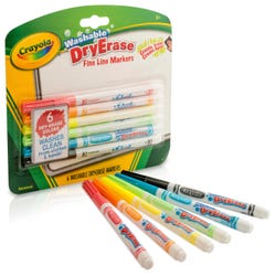 Image for Crayola Dry Erase Fine Line Washable Markers, Assorted Colors, Set of 6 from School Specialty
