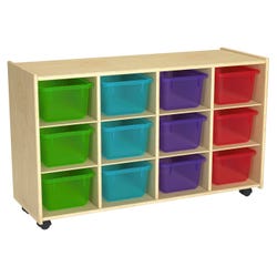 Image for Childcraft Mobile Cubby Unit with Locking Casters, 12 Translucent Colored Trays, 38-5/16 x 14-1/4 x 24 Inches from School Specialty