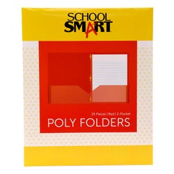 School Smart 2-Pocket Poly Folders with Fasteners, Red, Pack of 25 Item Number 2019647
