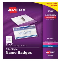 Avery Flexible Soft Top Loading Name Badge Holder Kit for Laser or Inkjet Printers, 3 X 4 in, Paper, White, Pack of 40, Item Number 1054624