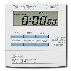 Sper Scientific Ltd Talking Countdown Timer, 24 Hour, 1 Second, 3/4 Inch, Large LCD, Item Number 572537