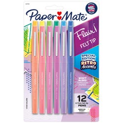 Image for Paper Mate Flair Felt Tip Pens, 0.7 mm, Assorted Special Edition Retro Accents, Set of 12 from School Specialty