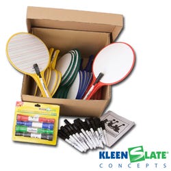 Image for KleenSlate Round Dry Erase Boards with Dry Erase Markers, Two-Sided, Lined/Plain, Assorted Colors, 24 Pieces from School Specialty