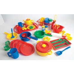 Image for Dantoy Play Kitchen Dishes Pack, 4 Settings, Assorted Colors, 55 Pieces from School Specialty