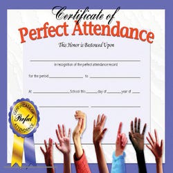 Image for Hayes Perfect Attendance Certificate, 11 x 8-1/2 inches, Paper, Pack of 30 from School Specialty