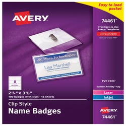 Image for Avery 74461 Clip Style Name Badges with Clips, 2-1/4 x 3-1/2 Inches, Pack of 100 from School Specialty