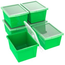 Image for Storex Storage Bins with Lids, 13-5/8 x 11-1/4 x 7-7/8 Inches, Green, Pack of 6 from School Specialty