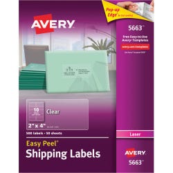 Image for Avery Easy Peel Shipping Labels, Laser, 2 x 4 Inches, Clear, Pack of 500 from School Specialty