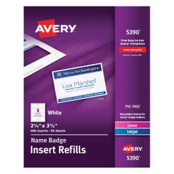 Image for Avery Name Badge Insert Refills, 2-1/4 x 3-1/2 Inches, White, Pack of 400 from School Specialty