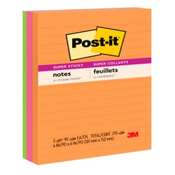 Image for Post-it Super Sticky Lined Notes, 4 x 6 Inches, Energy Boost Colors, Pack of 3 from School Specialty